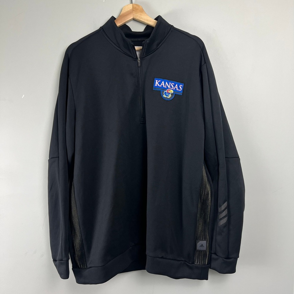 Adidas Adicross Kansas Jayhawks Mens Black Quarter Zip Pullover Logo Jacket XL